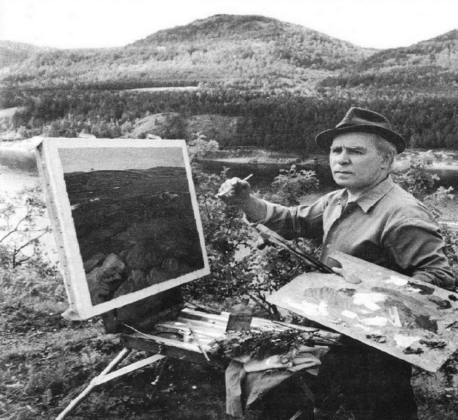 Б.Я.Ряузов на этюдах, 1975 год
